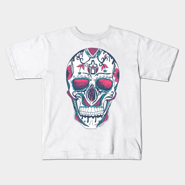 Sofea Los Muertos Skull Kids T-Shirt by kenallouis